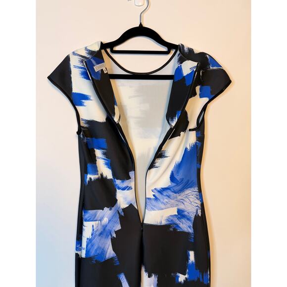 Johanne Beck Abstract Brushstroke Bodycon Sheath Dress Blue Black White Small - Picture 5 of 7